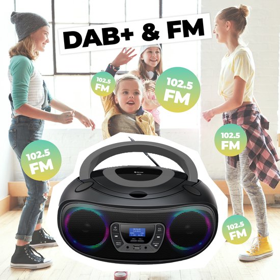 Denver Portable DAB Radio CD Player Kids - Bluetooth - Light Effects - Boombox - AUX - FM - TDB212GREY