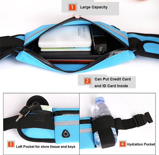 Ceinture de course Garpex® - Sac banane - Support de téléphone pour la course - Sac de course - Sac banane pour femmes et hommes - Course à pied - Taille unique - Noir