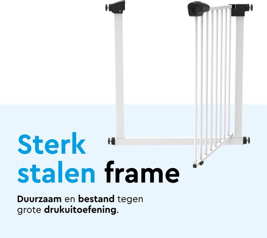 BRASQ Barrière d'escalier sans perçage - Barrière de sécurité - Barrière pour enfants avec extension 75 à 93 cm - Extensible - Fixation par pince - Métal - Barrière pour chiens - Blanc