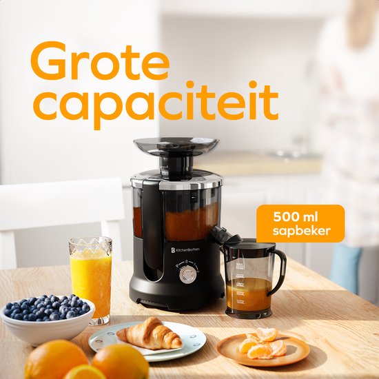 KitchenBrothers Extracteur de jus - Pour légumes et fruits - Extracteur de jus - Avec récipient à pulpe - 500ml - 600W - Noir