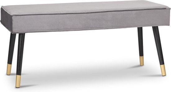 LIFA LIVING Banc de salle Barcelone - Gris et or - Moderne - Velours et bois - 101 x 42 x 45 cm
