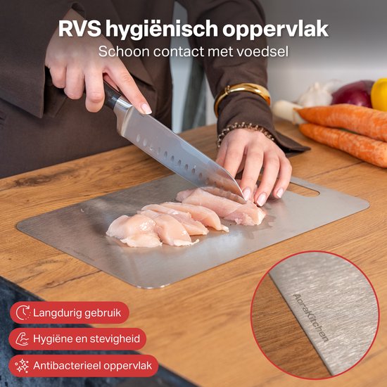 AoraKitchen Planche à découper en acier inoxydable - Set 3 pièces - Planches à découper - Lavable en lave-vaisselle - Stabilisé au titane