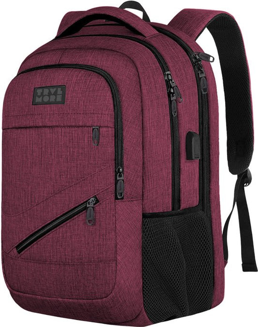 TRVLMORE Sac à dos à vie - Sac à dos avec compartiment pour ordinateur portable 17 pouces - Cartable - Résistant aux éclaboussures - Hommes et femmes - Garçons et filles - 36L - Bourgogne