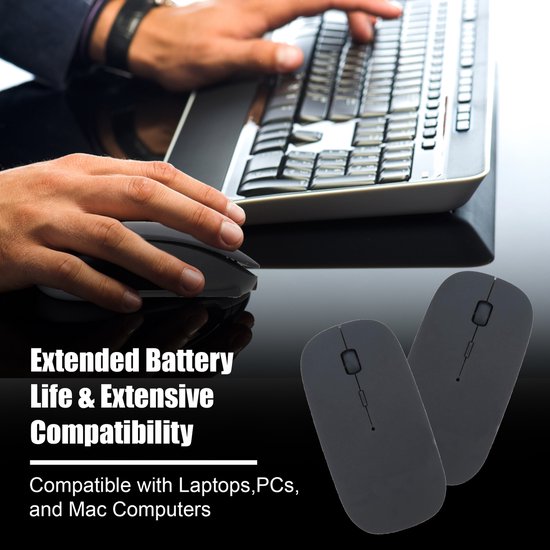 K&L Wireless Mouse - Souris sans fil Bluetooth pour ordinateur portable - Silencieuse - Rechargeable - Noir