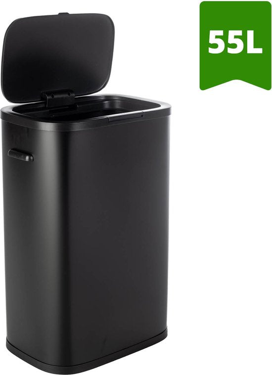 QLT Push Lid Trash Can - Poubelle avec ouverture par bouton poussoir - Poubelle - 55 litres - 42 x 28,5 x 62,5 cm (LxLxH) - Noir