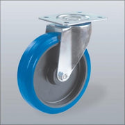 Roulette pivotante en caoutchouc élastique bleu avec plateau supérieur - 125mm - 180kg