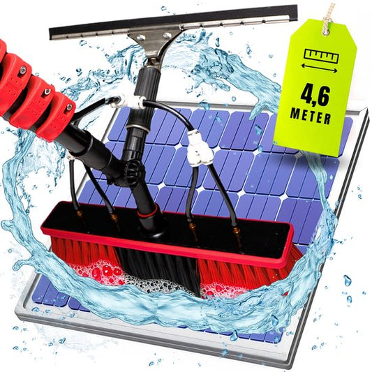 Aqualitá® Perche télescopique pour le lavage des vitres 4.6M avec Chamoisole - Lave-vitre télescopique - Nettoyeur de panneaux solaires - Set de lavage de vitres perche télescopique avec passage d'eau - Brosse de lavage télescopique - Set de brosse télesc