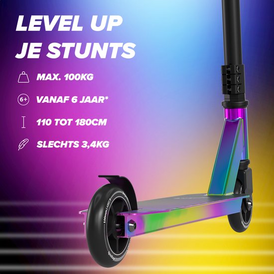 LifeGoods Stuntstep Fly Pro - 6+ Years - Marchepied pour enfants - Garçons/Filles - 100mm - 100KG - Arc-en-ciel