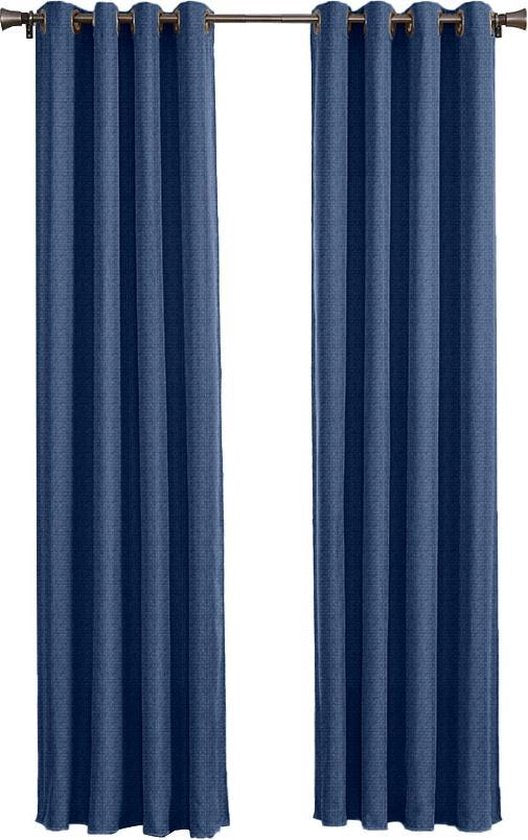 Larson - Rideau occultant tissé de luxe avec anneaux - bleu foncé 3x2,5m - Occultation & prêt-à-porter - chaque
