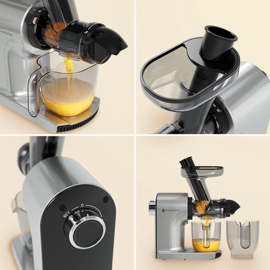 KitchenBrothers Slowjuicer - Compact - Extracteur de jus - Presse-légumes et fruits - 45 mm - 500 ml - Gris