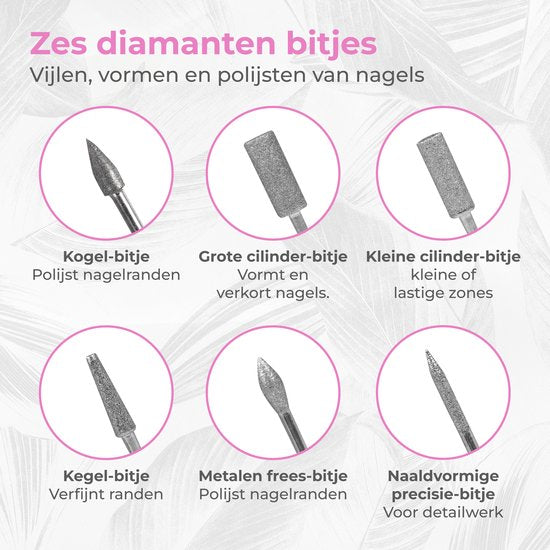Nuvance Lime à ongles électrique - 15000 RPM - Moulin à ongles - 12 embouts - 40 rouleaux de ponçage - Set Manucure & Pédicure