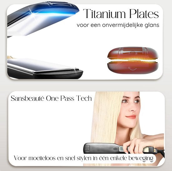 Sansbeauté® Professional Straightener - 2 in 1 - Curling tongs - Straighteners - Hair Straightener - Fast Warm-up - 80℃ to 230℃ - Straightening & Curling - ION technology