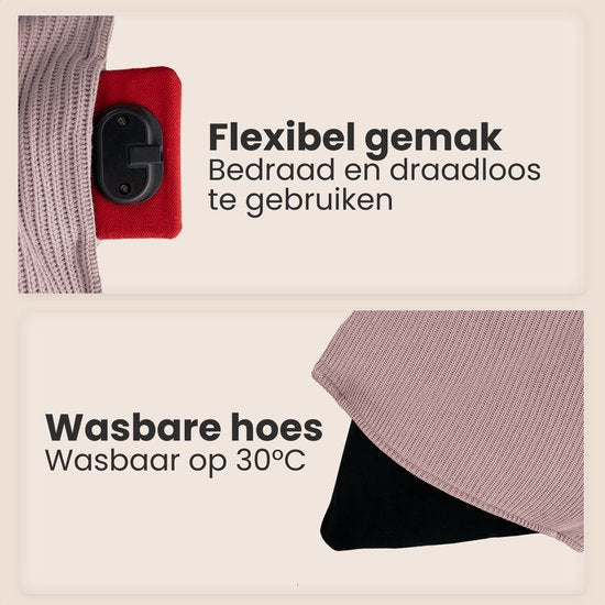 Auronic Heat Pillow - Tricoté - 45x60 - Sans fil - Rechargeable - Oreiller électrique - Infrarouge - Rose poudré