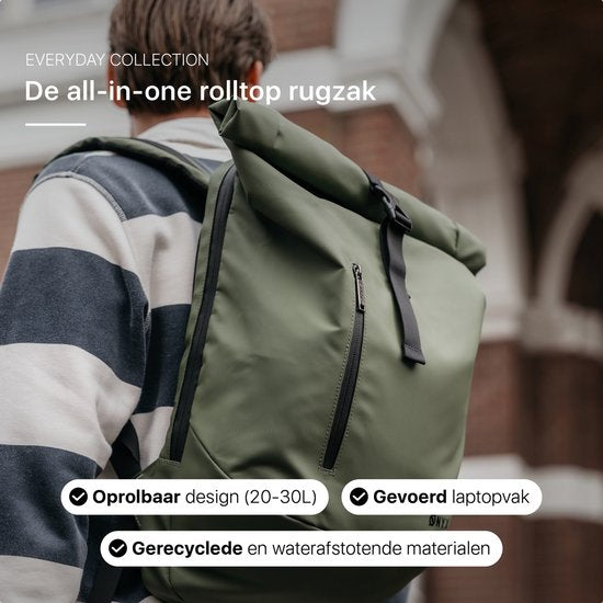 ONYX Rolltop PRO Backpack 20 à 30L - Avec compartiment pour ordinateur portable - Sac à dos ajustable - Sac de voyage - Imperméable et durable - Vert forêt