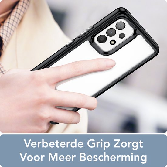 Podec Case Suitable for Samsung Galaxy A53 Black and Transparent Phone Case - Anti-Shock Case Cover with 2x Screen Protector