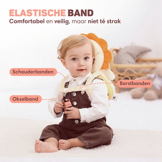 Vulpes Goods® BabyCare - Coussin de tête pour bébé - Oreiller de sécurité pour bébé - Sac à dos en cas de chute - Respirant en 3D - Apprendre à marcher en toute sécurité - Lion