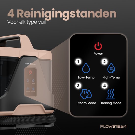 FLOWSTEAM® 6-in-1 Steam Cleaner PRO - Nettoyeur de tapis - Nettoyeur de taches - Nettoyeur à main - Nettoyeur de sièges - Vapeur à 100°C - 4 modes de vapeur - 90 minutes de vapeur - Cordon de 5M