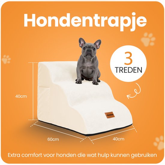 Pawesome - Marchepieds pour chiens - Marchepieds pour chiens - 3 marches - 40 x 60 x 40 - très solide et confortable - matière 30D - Beige