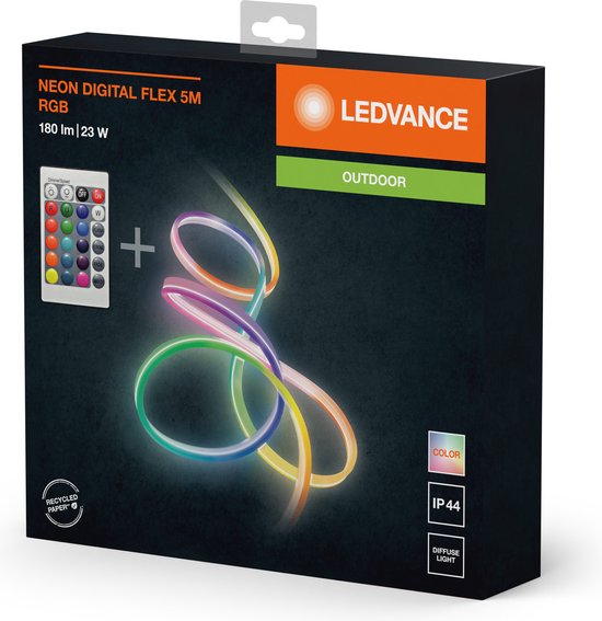 LEDVANCE Applique et plafonnier : pour toutes les surfaces, NEON DIGITAL FLEX / 23 W, 22-...24- V, angle de rayonnement : 16-, RGB, matériau du corps : silicone, IP44