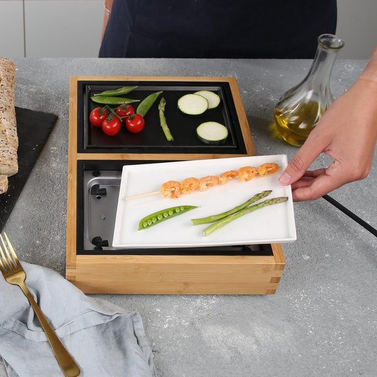 Princess Dinner4all Pure 104040 - Set gourmet - Teppanyaki - Grill & plancha - cordon de 2 mètres - 4 personnes - Bambou - extensible à 10 personnes