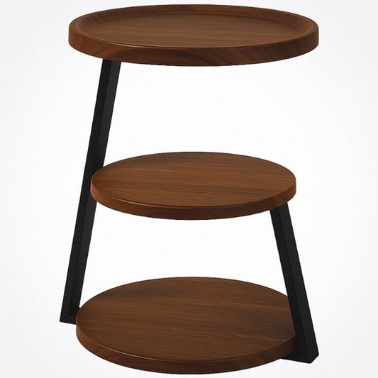 Table d'appoint moderne - 3 couches - Marron - Ø40 cm - Design industriel - MDF - Métal noir