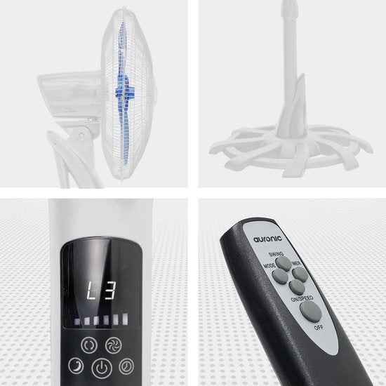 Auronic Tripod Fan - Ventilateur sur pied avec télécommande - minuterie - 50W - 53dB - Blanc