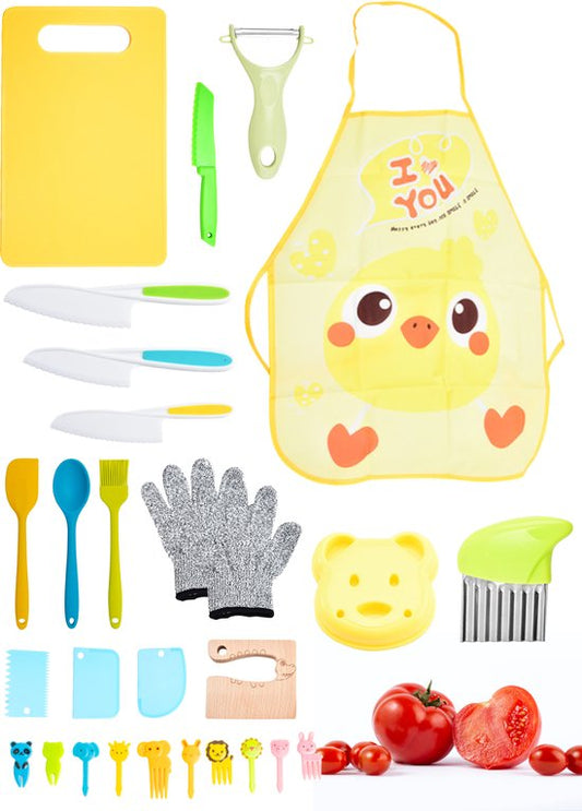 Nuvance - Set de couteaux pour enfants - Set de cuisine 17 pièces - Kiddikutter - Couverts pour enfants avec planche à découper, couteau à éplucher, couteau pour enfants, coupe-frites et tablier de cuisine - Kiddicutter - Cuisine pour enfants - Ustensiles