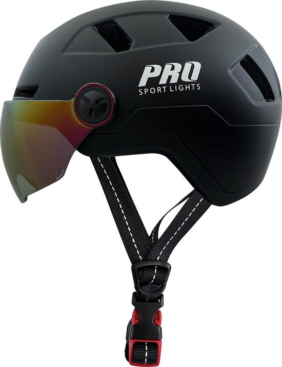 Pro Sport Lights - Speed Pedelec Helmet NTA-8776 - Taille Medium (49-55 cm) & Avec Visière - Equipé d'oreillettes et ajustable - Pour E-bike et Moped Scooter - Plastique noir