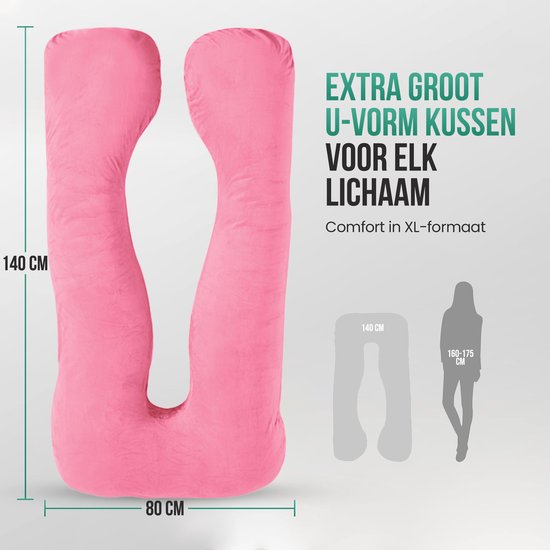 Avalo Oreiller de grossesse XXL 280 cm - Oreiller de sommeil latéral en forme de U - Oreiller ergonomique pour le corps - Oreiller d'allaitement & Oreiller pour le corps pour les femmes enceintes - Rose