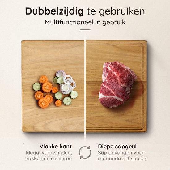 Deleca Planche à découper en teck - Double face avec tranchée à jus / poignées - Grande et épaisse planche à découper en teck - Pour la cuisine, planches à découper durables, planche de service, planche à fromage, planche à boissons, planche à tapas - San