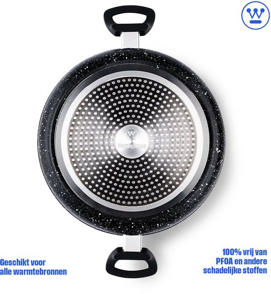 Casserole Westinghouse - Ø 28 cm - Induction - Sans PFOA - Couvercle inclus - Marbre noir