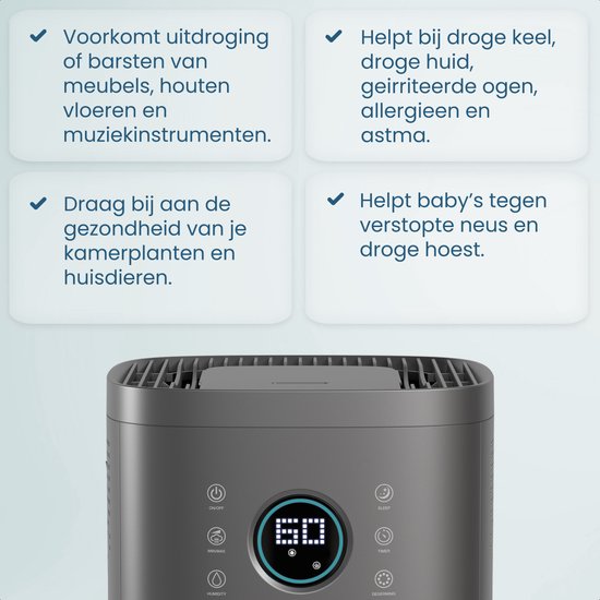 Auronic Humidificateur - 4 litres - 40m2 - Convient au salon, au bureau, à la chambre à coucher, à la chambre de bébé et plus encore - Avec aromathérapie - Sans BPA - Gris