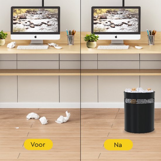 BRASQ Trashcan Metal Office/Home Use - Poubelle - Corbeille à papier - Rond - Poubelles - Noir 15 litres