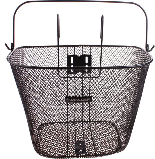 Dunlop Bicycle Basket Handlebar 22L - Panier à vélo avec guidon et crochets - Panier à vélo 34 x 24,5 x 26 cm - Convient aux vélos électriques, aux vélos de tourisme et aux vélos de ville - Métal - Noir