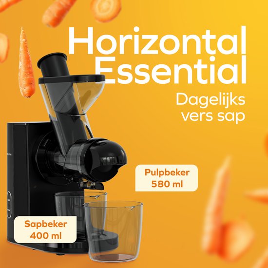 KitchenBrothers Slowjuicer - Presse-agrumes - Presse-légumes et fruits - Alimentation 43 mm et 60 mm - 400 ml - Noir