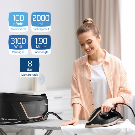 VAIVE PowerStation Boost 3100 Fer à vapeur avec générateur de vapeur - Fer à repasser - Fers à vapeur - 3100W - Station - Réservoir d'eau 2L