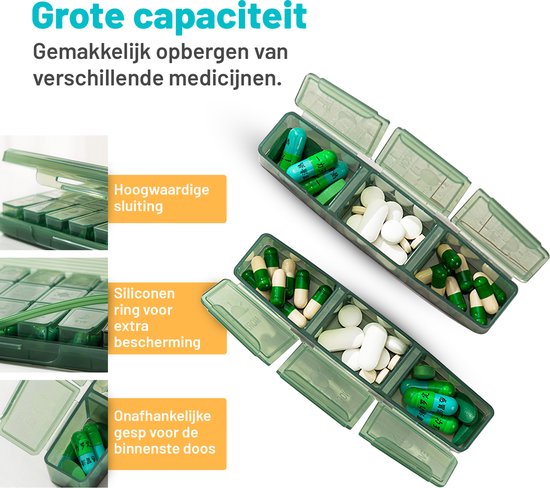 MR. PANACHE Boîte à pilules pour 7 jours avec 3 compartiments - Boîte à médicaments - Boîtes à pilules - Coupe-pilules - Boîte à médicaments 7 jours - Boîte à pilules - Boîte à médicaments - Boîte à pilules 7 jours - Serrure forte - Boîte à médicaments av