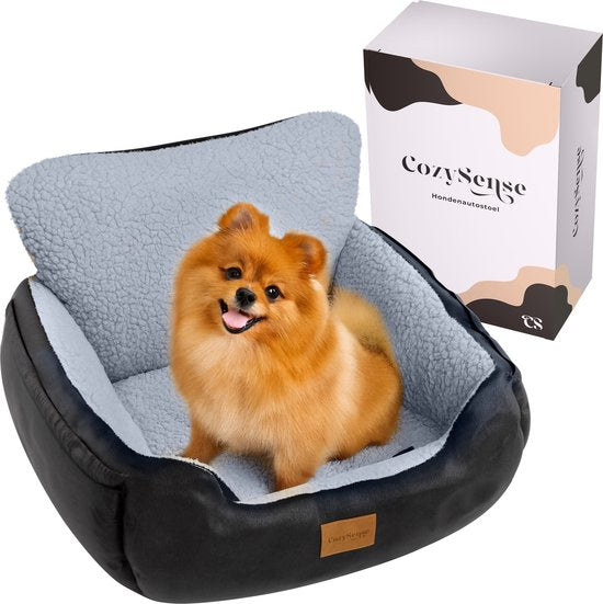 Siège auto pour chien CozySense® - Panier auto pour chien avec sangle de sécurité et compartiment de rangement - Pour petit chien - Siège avant ou arrière - Noir/Gris