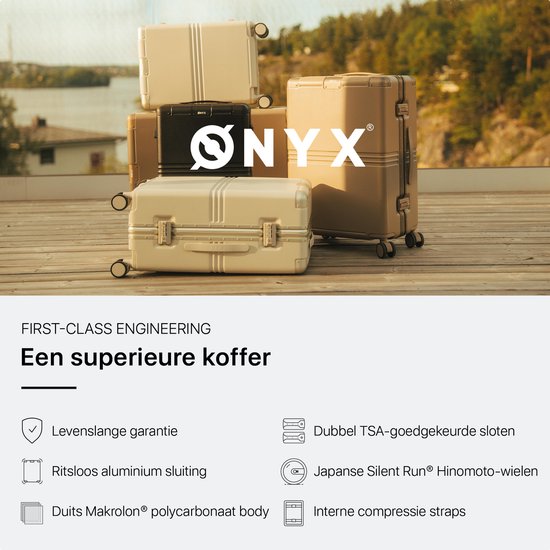 ONYX Hybrid Pro Hand Luggage Suitcase with Front Pocket 38 Litres - Recycled Polycarbonate and Zipperless Design - Travel Suitcase with TSA Lock and Spinner Wheels - Lightweight Trolley with Laptop Compartment - Ivory White