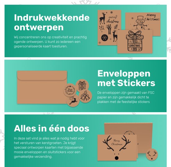 Giftmas - Cartes de Noël - Cartes de voeux - 36 pièces - Avec enveloppes et autocollants - 10x15cm - Marron