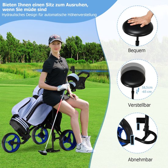 Coast Chariot de golf, chariot de golf, chariot de golf, chariot de golf, pliant, caddy de golf chariot de golf en aluminium, caddy de golf avec porte-parapluie, porte-pièce en T et sac de rangement