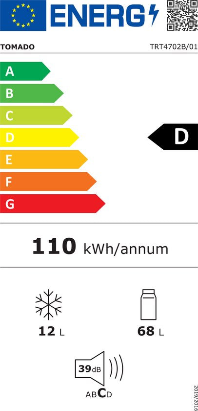 Tomado TRT4702B - Réfrigérateur de table - 80 litres - Avec compartiment congélateur - Etiquette énergétique D - Noir