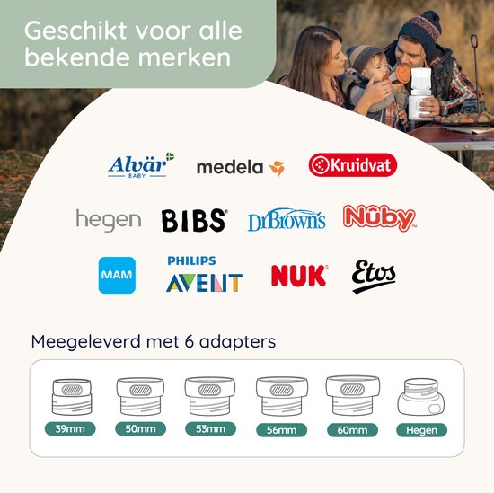 Chauffe-biberon portable Numsy - Sans fil - 6 adaptateurs inclus - 4 niveaux de température