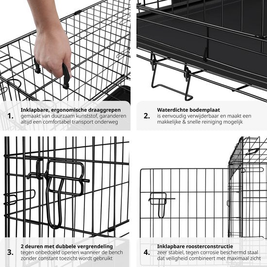 tectake® Dog Cage - Dog Fence Box - Dog Kennel - Boîte à chien pliable - Boîte de transport stable pour chiens et chiots - Pour le coffre, la voiture, le camping et la maison - 121.5 x 75.5 x 80.5 cm