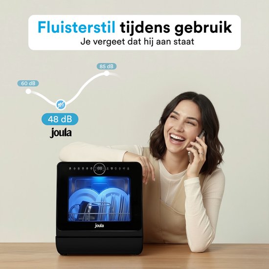 Joula Mini lave-vaisselle avec réservoir d'eau - 8 programmes de lavage - 5 couvercles - Petit lave-vaisselle étroit à poser - Camping - Noir