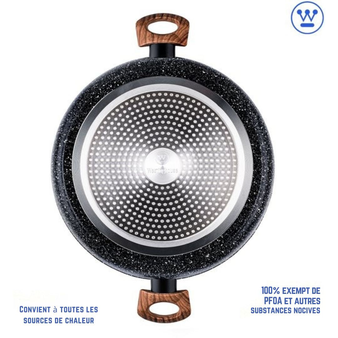 Casserole Westinghouse - Ø 32 cm - Induction - Sans PFOA - Couvercle inclus - Bois marbré noir