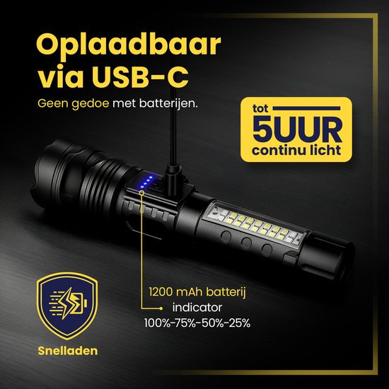 ODESSEY Lampe de poche tactique - LED rechargeable - éclairage COB - avec dragonne - Lampe de poche militaire - Lampes de poche - Enfant - Noir