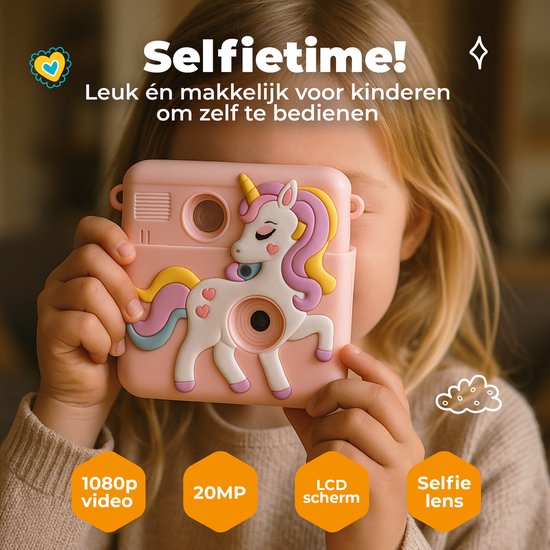Denver Kids' Camera Full HD with Printer - Selfie Camera - 20MP - Digital Camera Kids - Photo - Video - Games - KPC1363 Pink
