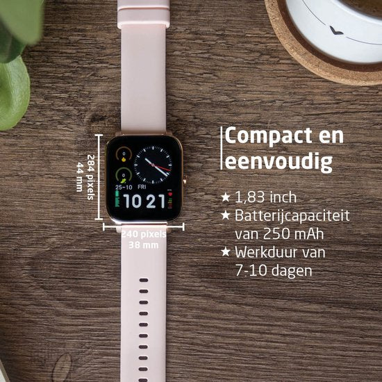 BREND Smartwatch pour femmes et hommes - podomètre, tensiomètre et cardiofréquencemètre - montre de sport - étanche - rose