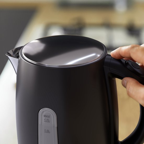 KitchenBrothers Bouilloire - Électrique - 1,7L - 2200W - acier inoxydable Bouilloire - Noir